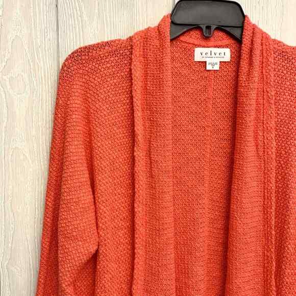 Velvet By Graham And Spencer Coral Hibiscus Orange Cardigan Sweater Small NWT - Picture 2 of 4
